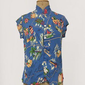 Mandarin Collar Tea Timer Top in CA Map Print